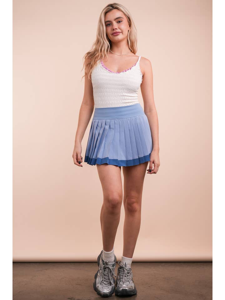 VERY J - Wholesale Athletic Skirt - Women's - NS50132-Two Tone Pleated Activewear Mini Skirt with Shorts5