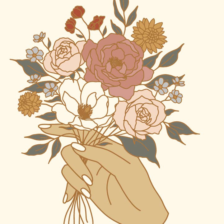 Flora West Design - Wholesale Sticker - Hand Holding Bouquet Vinyl Sticker Floral
