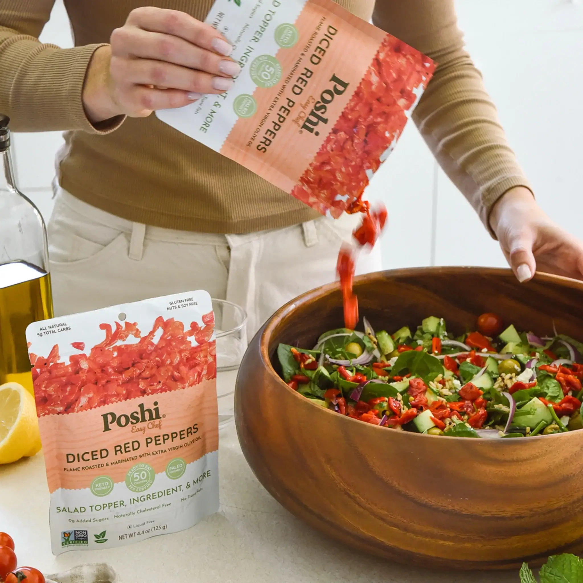 POSHI - Wholesale Canned Vegetables - POSHI - Diced Red Peppers in Extra Virgin Olive Oil 4.4oz/103