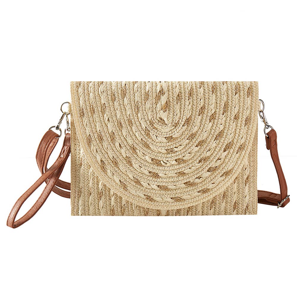 Sensibling Corp. - Wholesale Clutch Bag - Women's - Gold Threads Mixed Straw Clutch Bag / Crossbody Bag
1