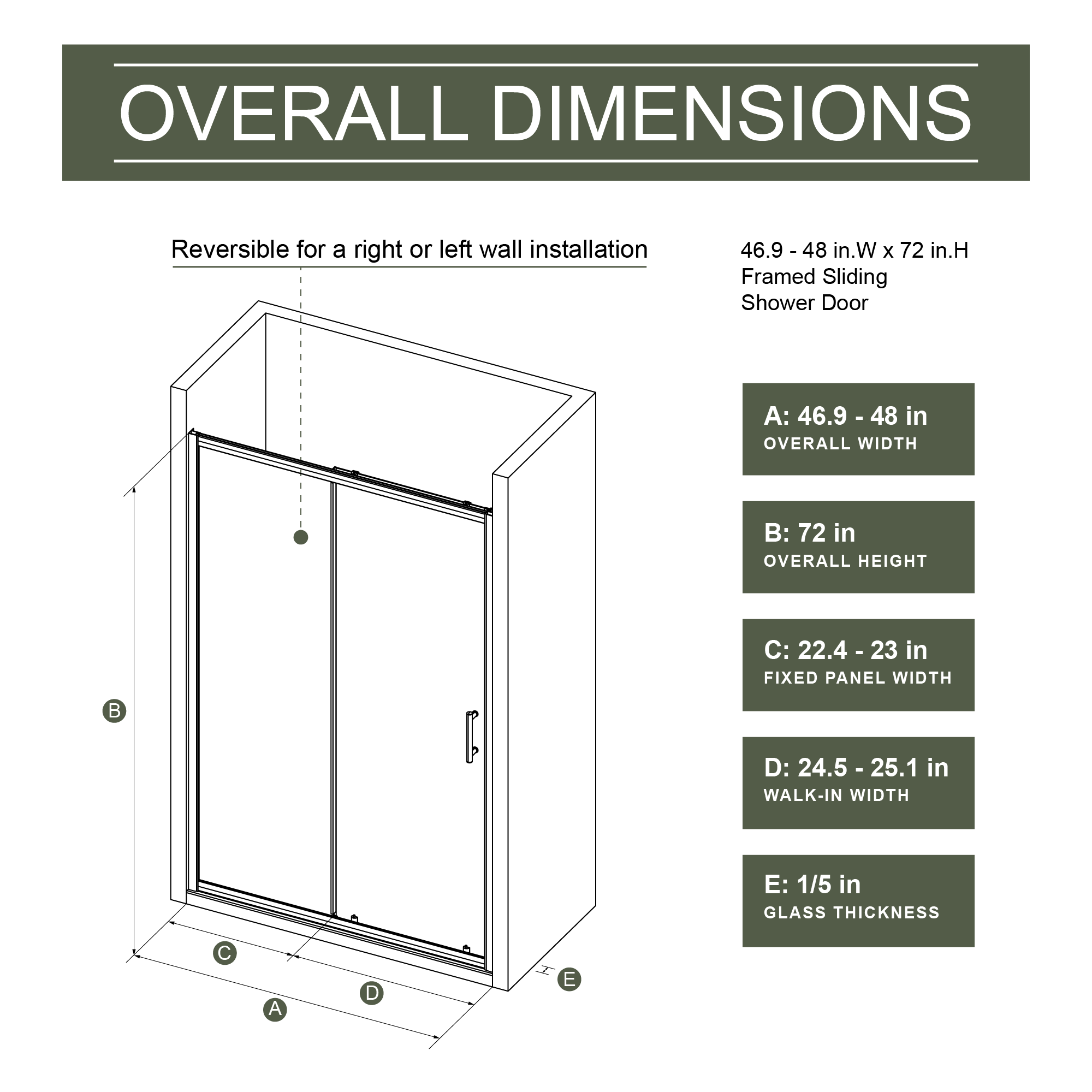 39F Inc. - Vente Étagères murales - Porte de douche coulissante 48'' x 72'' avec verre trempé transparent2