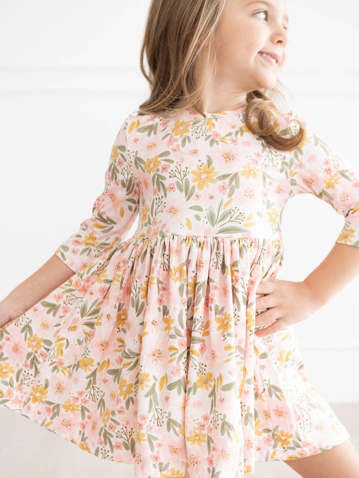 Mila & Rose - Wholesale Dress - Kids - Pretty Peachy 3/4 Sleeve Pocket Twirl Dress1