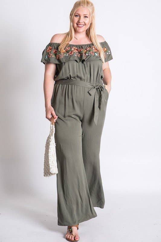 Davi & Dani - Wholesale Jumpsuit - Women's - PLUS SIZE FLORAL EMBROIDERED OFF SHOULDER JUMPSUIT12