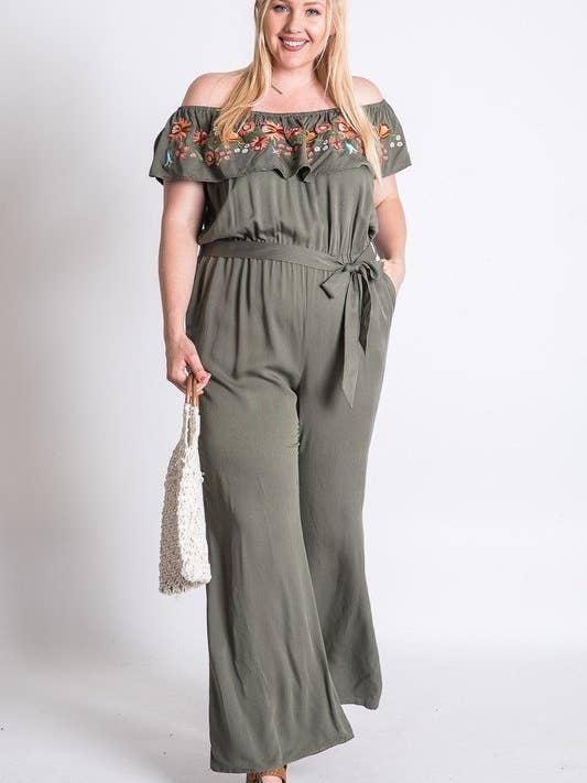 Davi & Dani - Wholesale Jumpsuit - Women's - PLUS SIZE FLORAL EMBROIDERED OFF SHOULDER JUMPSUIT12