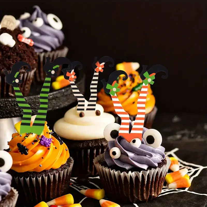 All Little Cute Things - Wholesale Cake/Cupcake Topper - Halloween Witch Feet with Striped Socks Cupcake Topper0