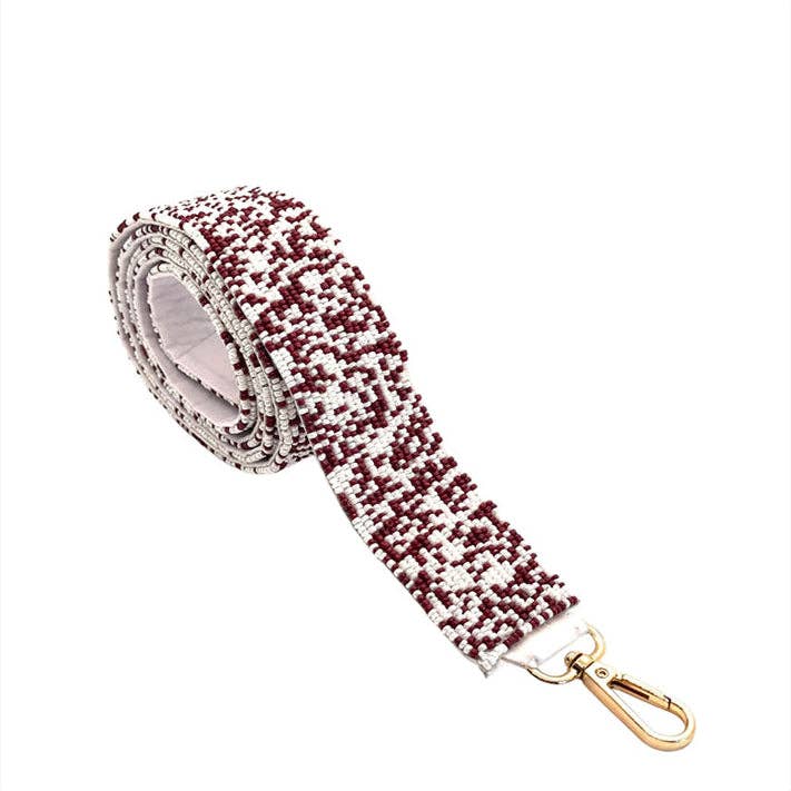The Courtney Hand Beaded Confetti Strap Maroon And White for wholesale by Gameday Luxe