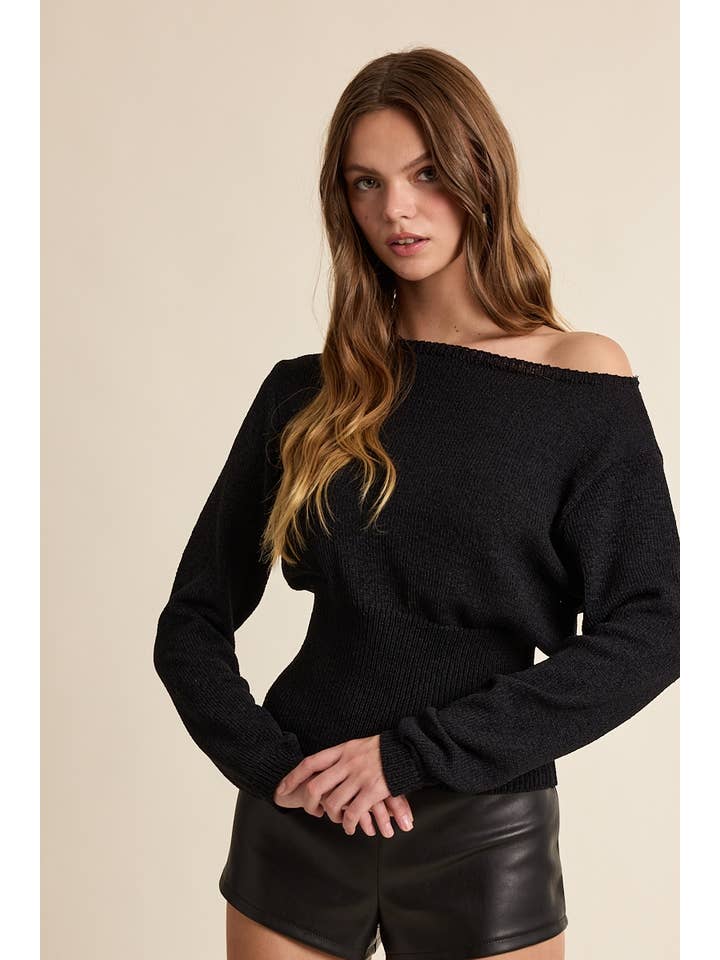 Sky to Moon - Wholesale Knit Sweater - Women's - FIT-IN WAISTLINE ONE-SHOULDER KNIT SWEATER TOP4