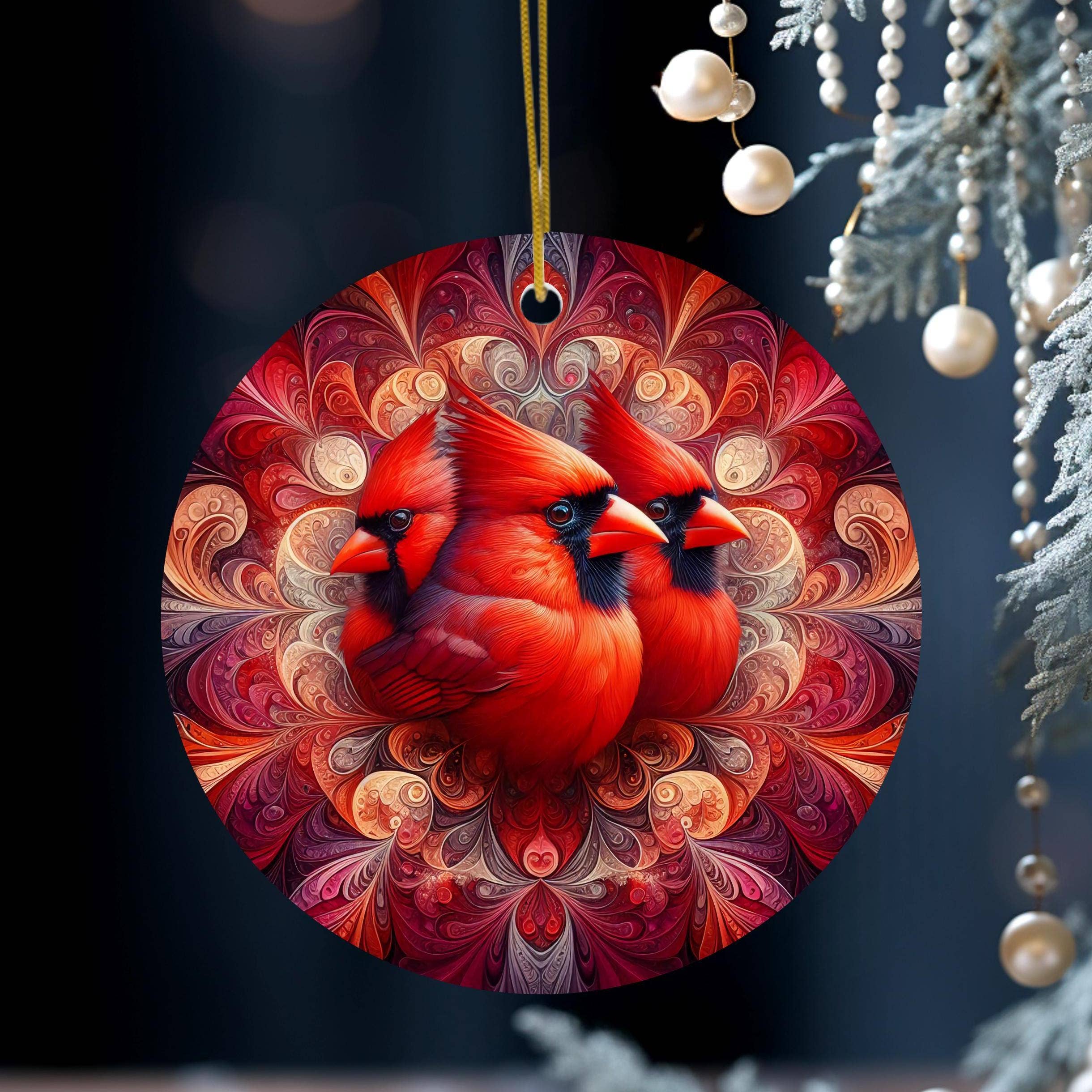 Fernville Creations - Vente Objets de décoration - Ornement en forme de disque en céramique Cardinal, cadeau souvenir de Noël8