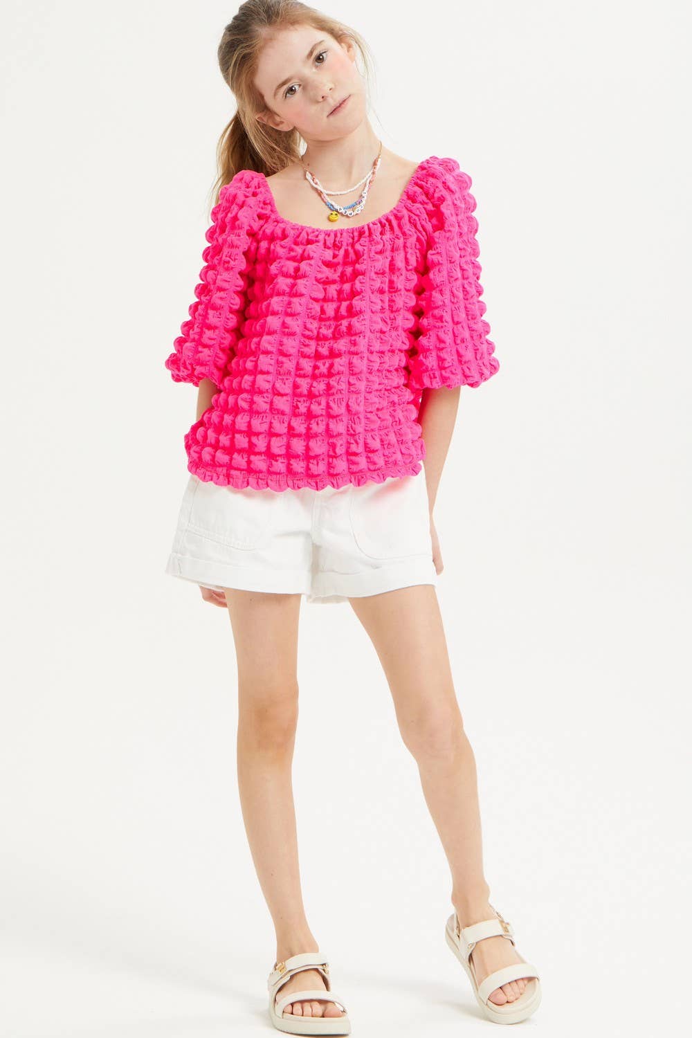 Good Girl - Wholesale Knit Top - Kids - Embossed Bubble Texture Balloon Sleeve Top11