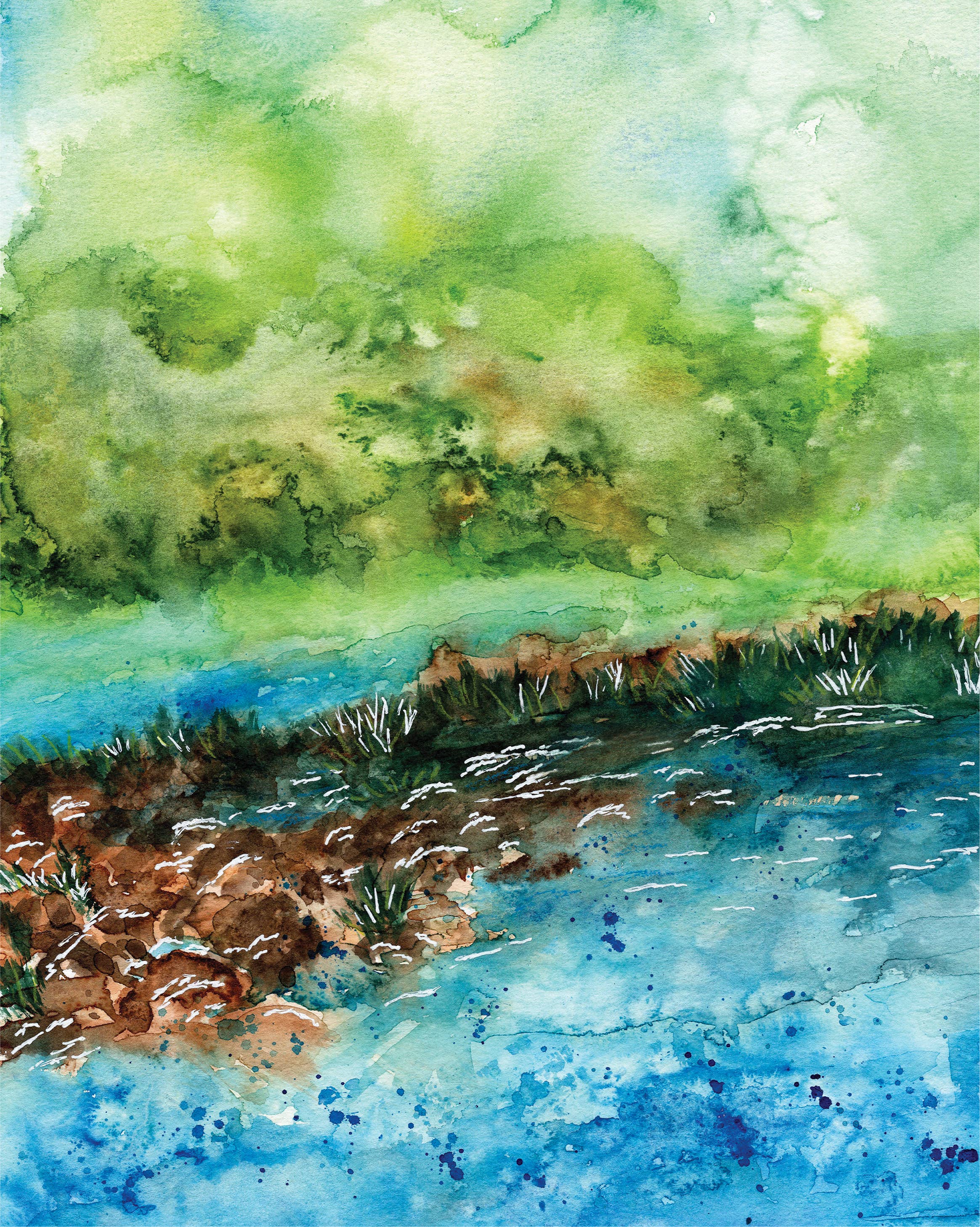 Green Artist Designs - Wholesale Art Print - Abstract Riverside Landscape Art Print1