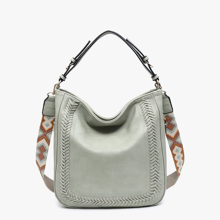 Jen & Co. - Wholesale Shoulder Bag - Women's - M2049S Aris Small Whipstitch Hobo w/ Guitar Strap1