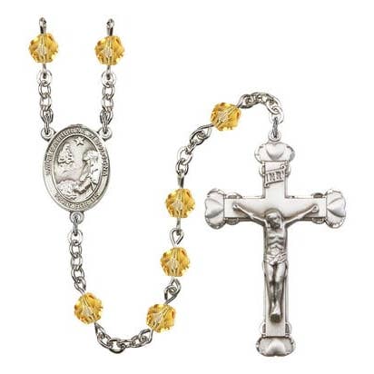 Catherine of Bologna Center Hand Made Silver Plate Rosary with 6mm Fire Polished Topaz Beads for wholesale by NYMAN JEWELERS
