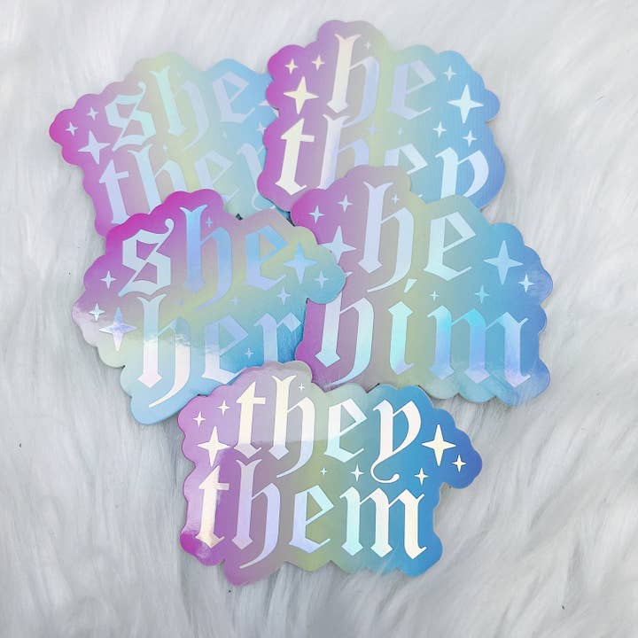 Pronoun Vinyl Sticker Die Cut | Holographic Foiled | Choose Your Pronoun! for wholesale by The HoneyBShop