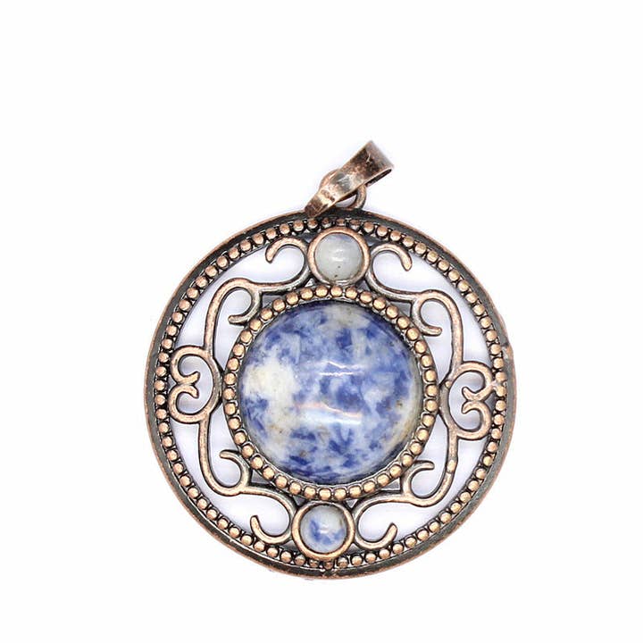Mio Queena - Wholesale Individual Charm/Pendant - Vintage Natural Stone Hollow Circular Charm Pendant - CS2