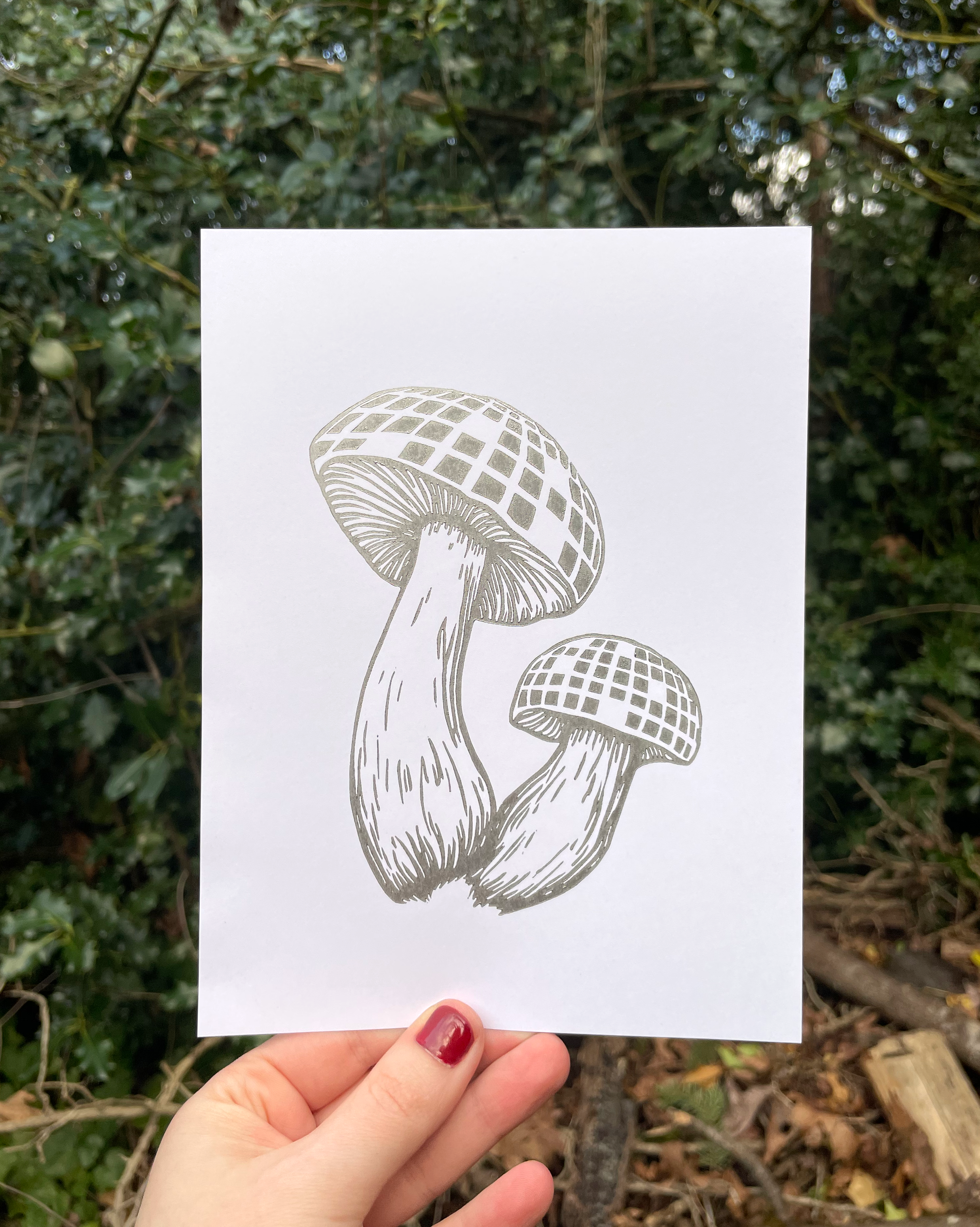Augury Press – wholesale Konsttryck – Disco Mushroom Linocut-tryck4