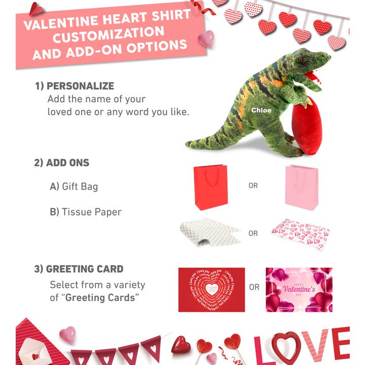 Cota Global - Vendita all'ingrosso Peluche - Bambini e neonati - Cuscino di Peluche Tirannosauro Rex Dinosauro con Cuore Rosso1