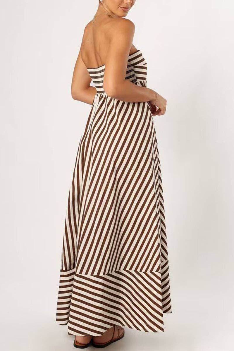 BROWN Strapless Striped Maxi Dress for wholesale on Faire2