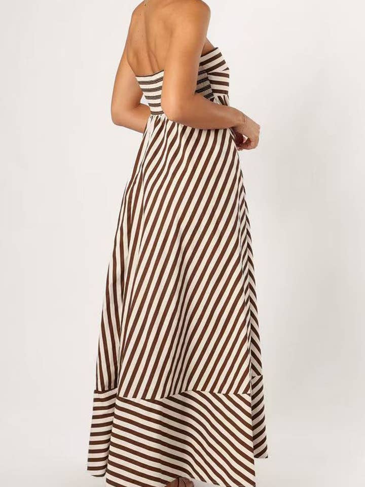 BROWN Strapless Striped Maxi Dress for wholesale on Faire2