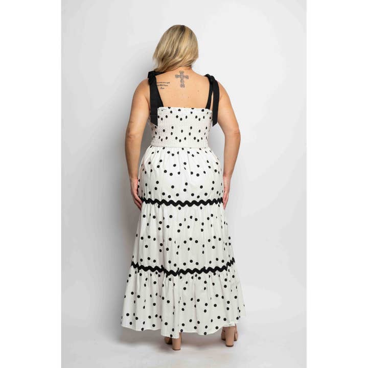 Curve Market - Wholesale Dress - Women's - PLUS SIZE POLKA DOT SMOCKED BODICE RIC RAC TRIM WITH POCKETS1
