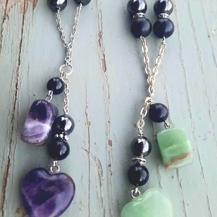 EMF 5G Protect Crystal Heart Dangle Boho Shungite Necklace for wholesale by Secret Synergy Stones