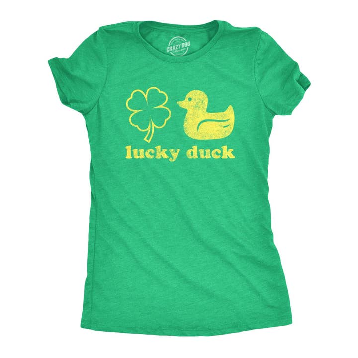 Lucky Duck Women's Tshirt Saint Patrick's Day Graphic Tee for wholesale by Crazy Dog T-Shirts