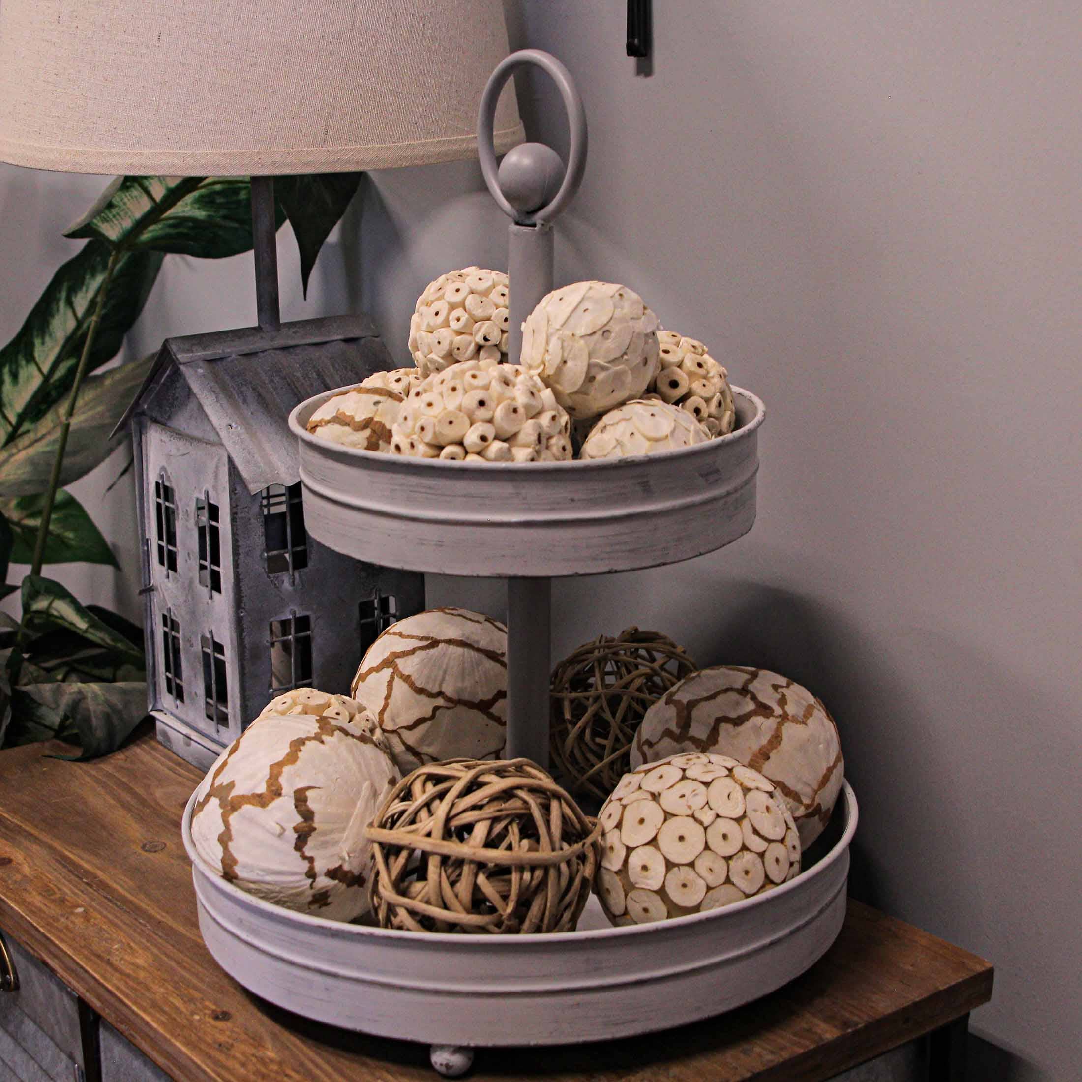 Zeckos - Wholesale Serving Tray - Distressed White Metal Round 2 Tier Farmhouse Serving Stand4