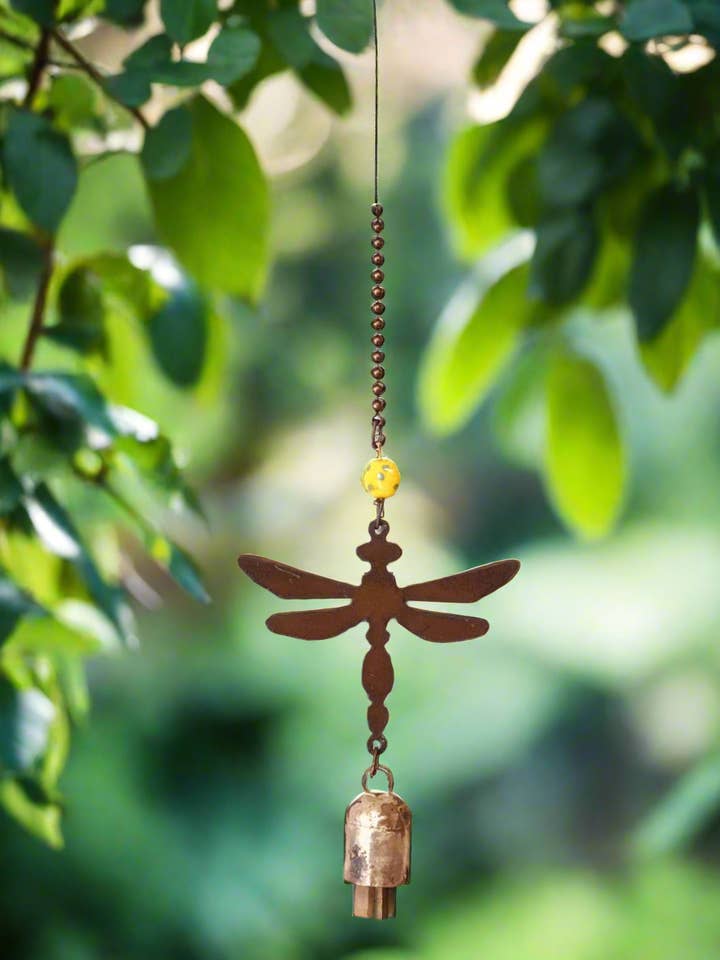 Dragonfly Bell Rustic Metal Garden Decor Chime for wholesale by Universal Ironworks USA