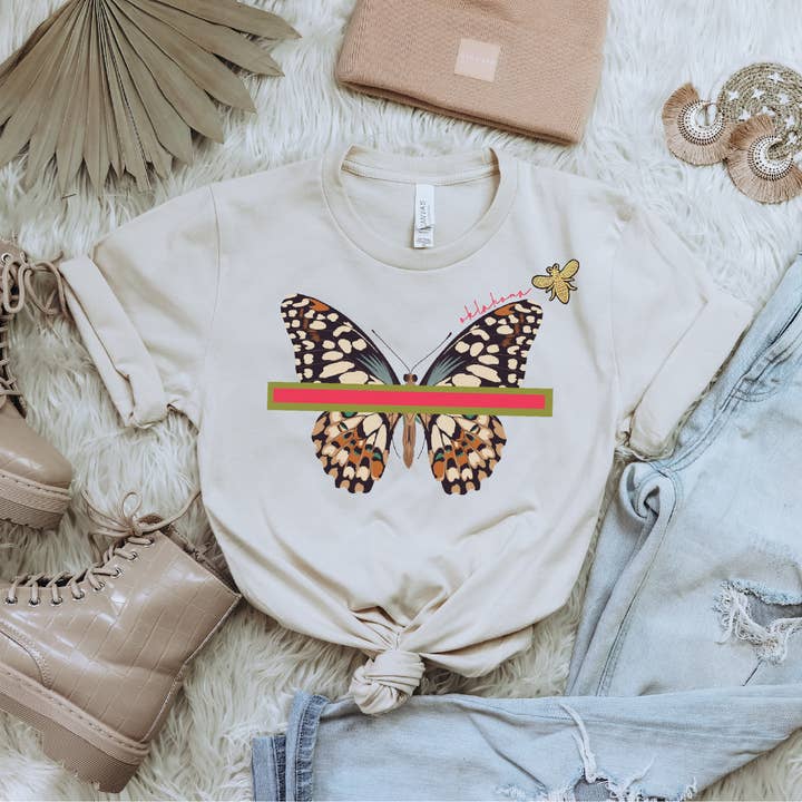 Eye Candy Clothing Co. – wholesale Screen printed t-shirt – Women′s – Custom Text Abstract Butterfly T-Shirt1