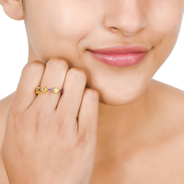 Misteerious Seed - Wholesale Multi-Stone Ring - Amethyst Peridot Vermeil Silver Ring,Handmade,Special,Dainty1