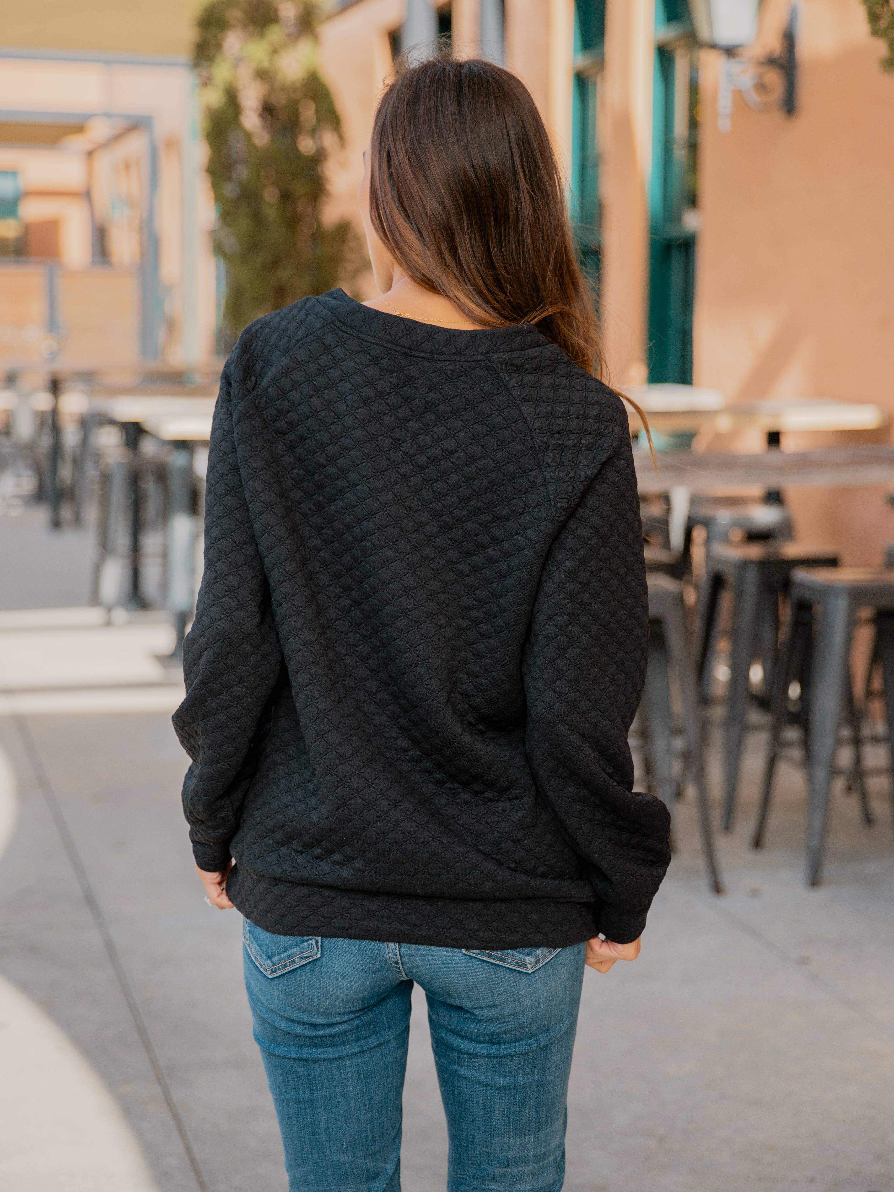 Tickled Teal - Wholesale Sweatshirt - Dames - Gewatteerde trui met gespleten halspatroon9