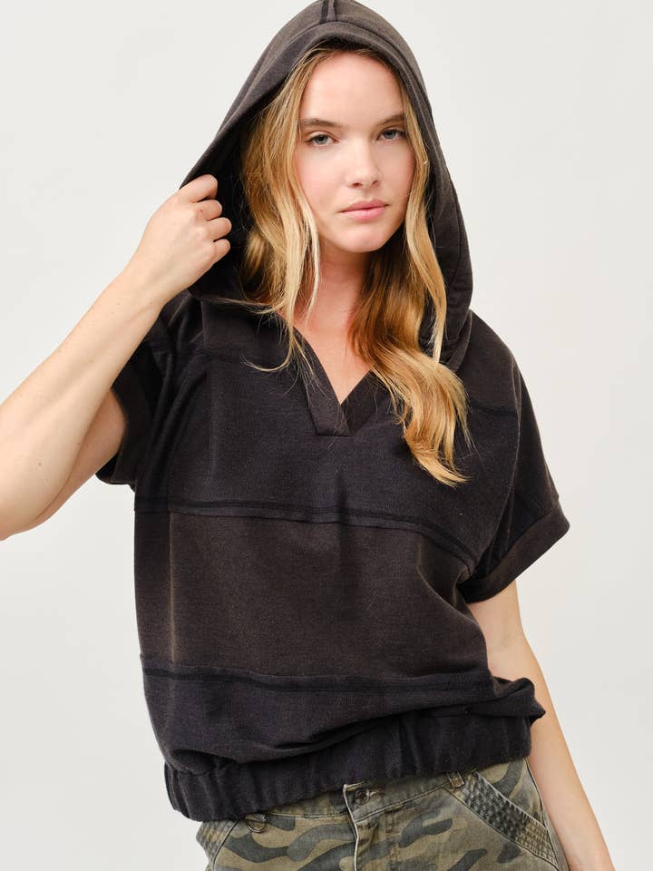 Washed Short Sleeve Hooded Top Casual Relaxed Fit for wholesale by AIBLEE