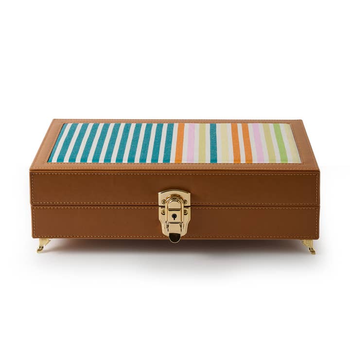 Decorative Wooden Box with Kutnu Detail, Teal/Orange for wholesale by KUTNİA