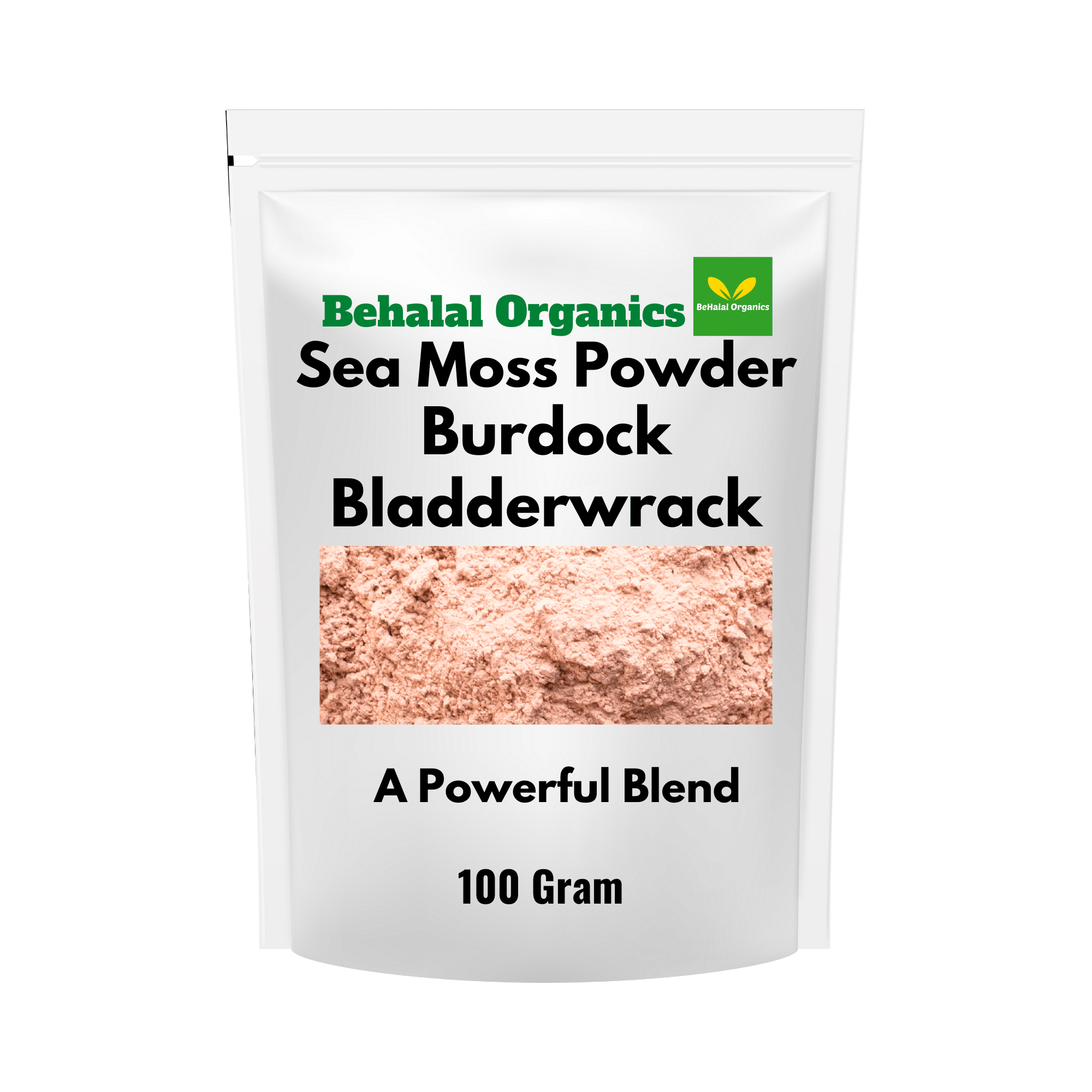 Behalal Organics - Wholesale Oral Supplement/Vitamin - Sea moss bladderwrack and burdock root super blend powder 100 Gram0