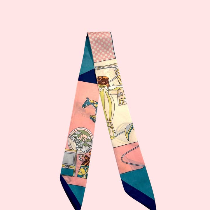 Twilly Scarf (TWILLY DE CABALLO A CUADROS ROSA CLARO/VERDE AZULADO) para venta al por mayor de Camel Threads