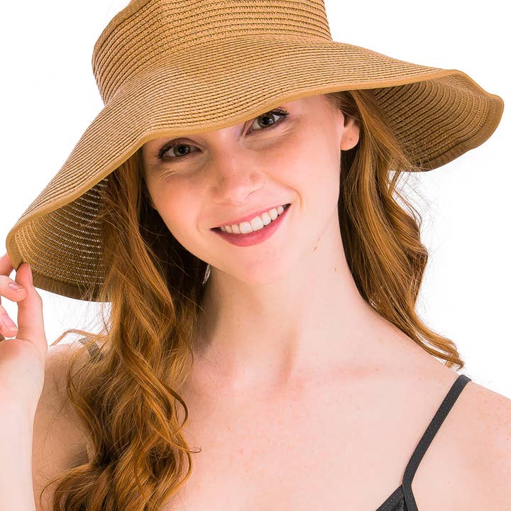 Cap Zone - Wholesale Straw Hat - Women's - Pack and Go Paper Straw Wide Roll-Up Sun Hat