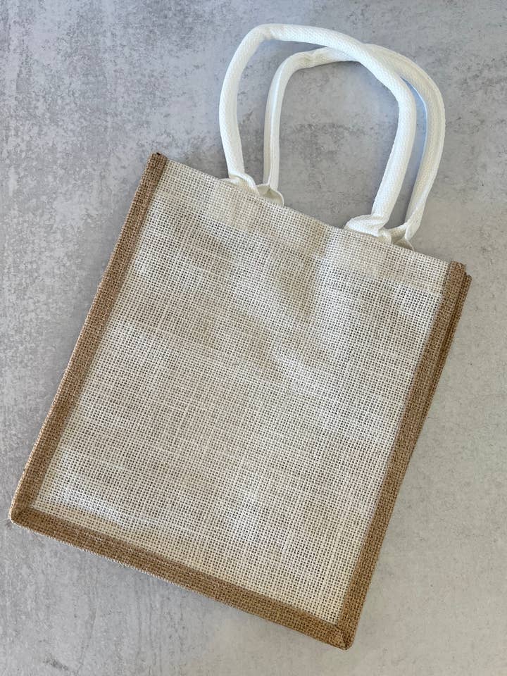 White/Tan Burlap Bag for wholesale by KW Laser Supplies