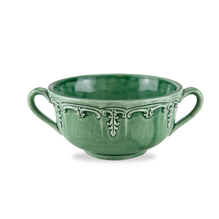 Tigela de Sopa Renascença Italiana Verde com 2 Alças por atacado de Arte Italica & Crown Linen Designs