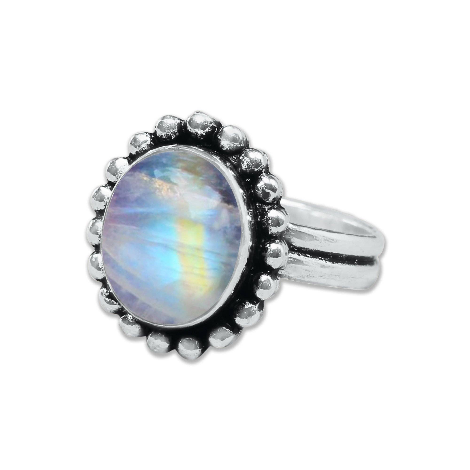 Handmade Jewels - Wholesale Cocktail/Statement Ring - Rainbow Moonstone AAA Rings – Silver-Plated, Handmade, Shimmering Blue (Made to Order)13