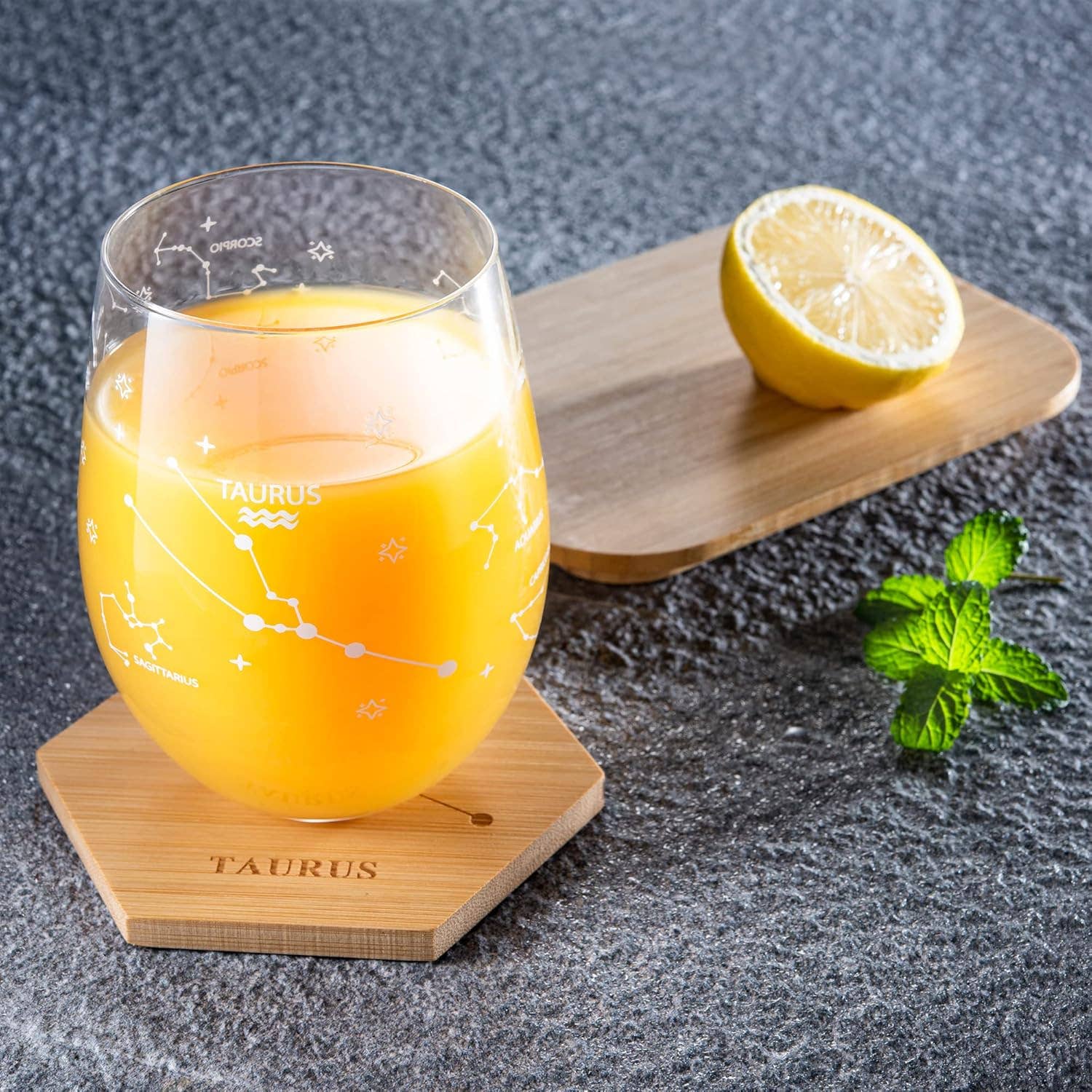 The Wine Savant /  Khen Glassware – wholesale Wine glass – Zodiac Wine Glass & Coaster Set (Taurus) 4