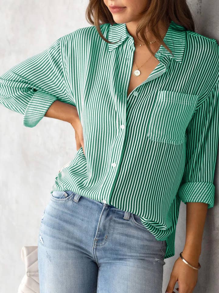 safistyle - Wholesale Button Down Shirt - Women's - Button-Up Collared Striped Shirt3