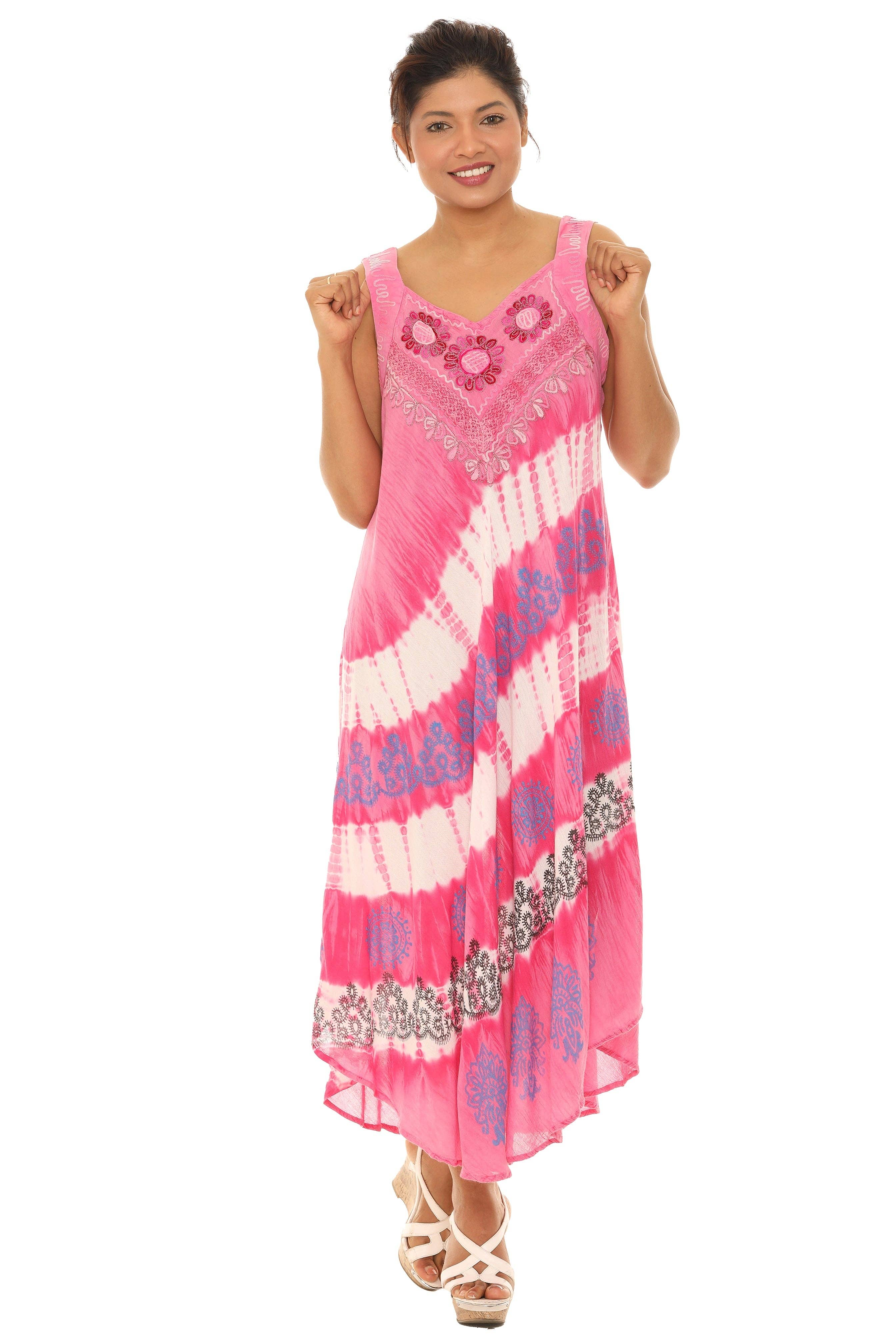 Shoreline Wear. INC - Vendita all'ingrosso Vestito - Donna - Prendisole lungo senza maniche tie-dye a righe diagonali9