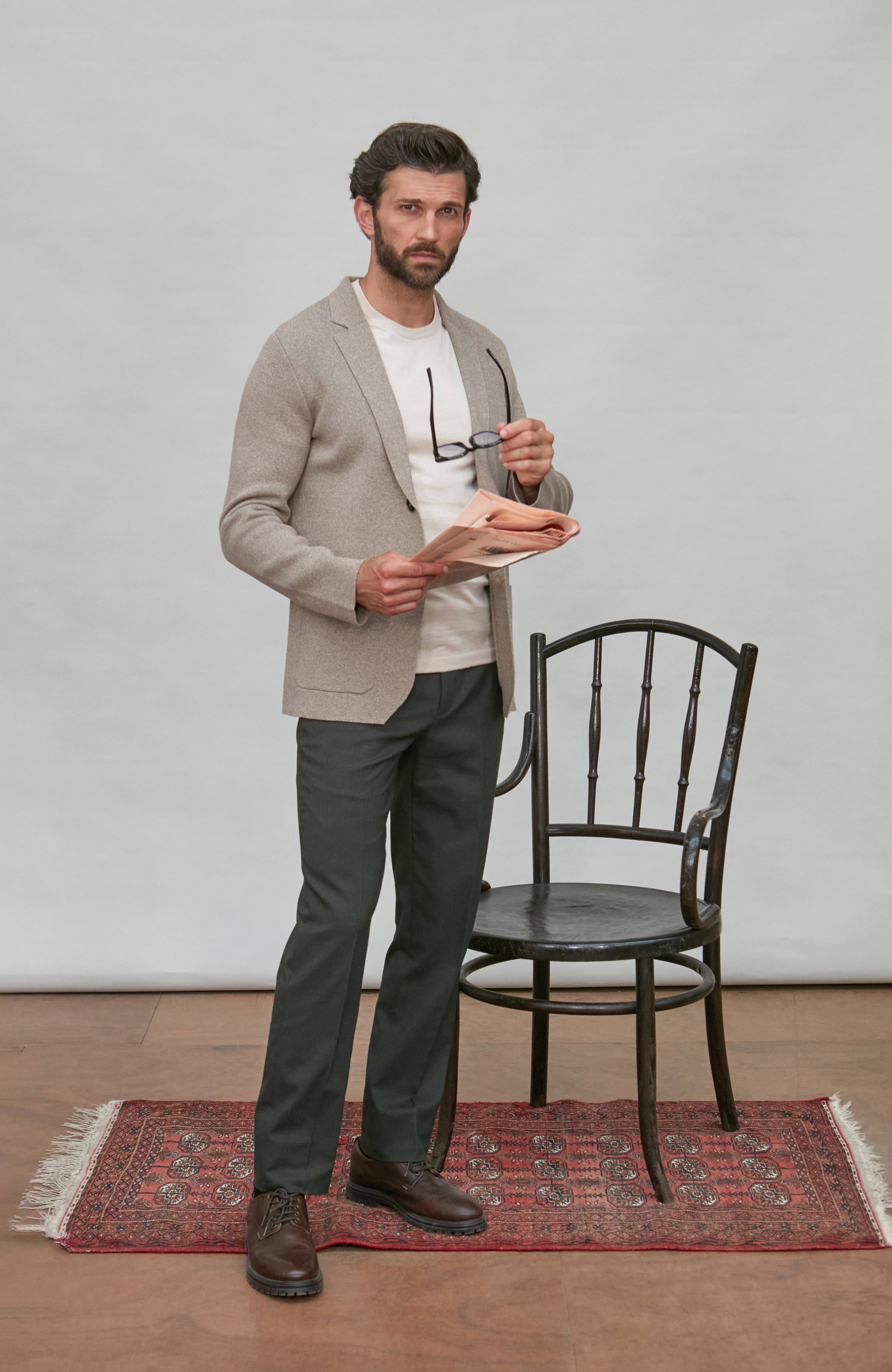 Mens Lightweight Jaspe Cotton Knitted Blazer for wholesale on Faire1