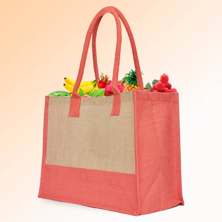 ecojutebags – wholesale Tote bag – Unisex – Pack 4 Jute Shopping Bags– Two-Tone Design with Long Handles12