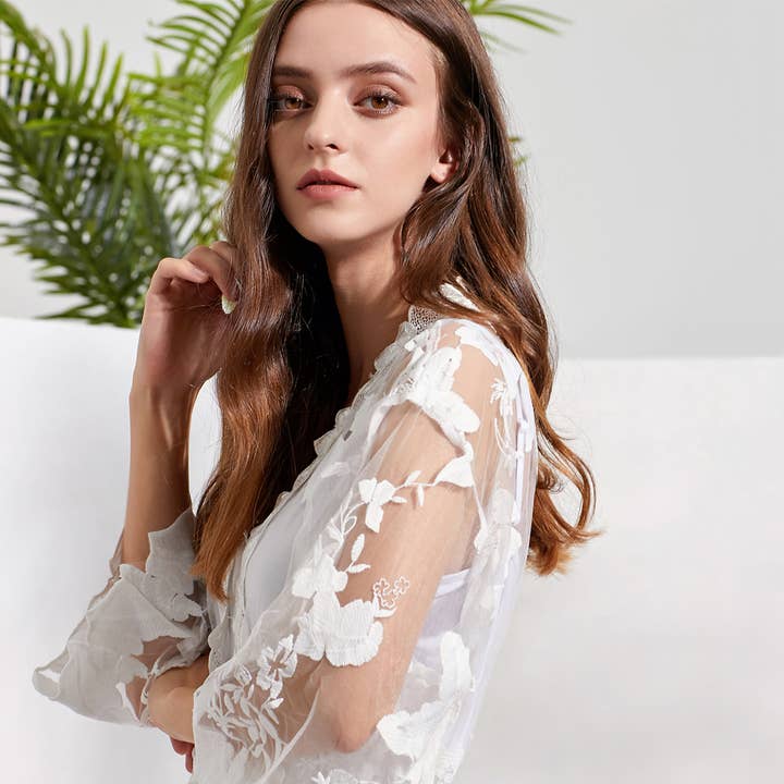 Mackleys - Wholesale Robe - Women's - PREORDER Embroidered Floral Bridal Robe & Slip6