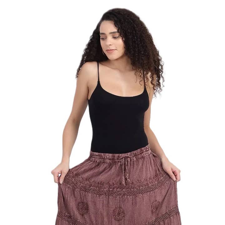 Women's Hippie Bohemian Gypsy Cotton Stone Wash Long Skirt for wholesale by Lungta Imports