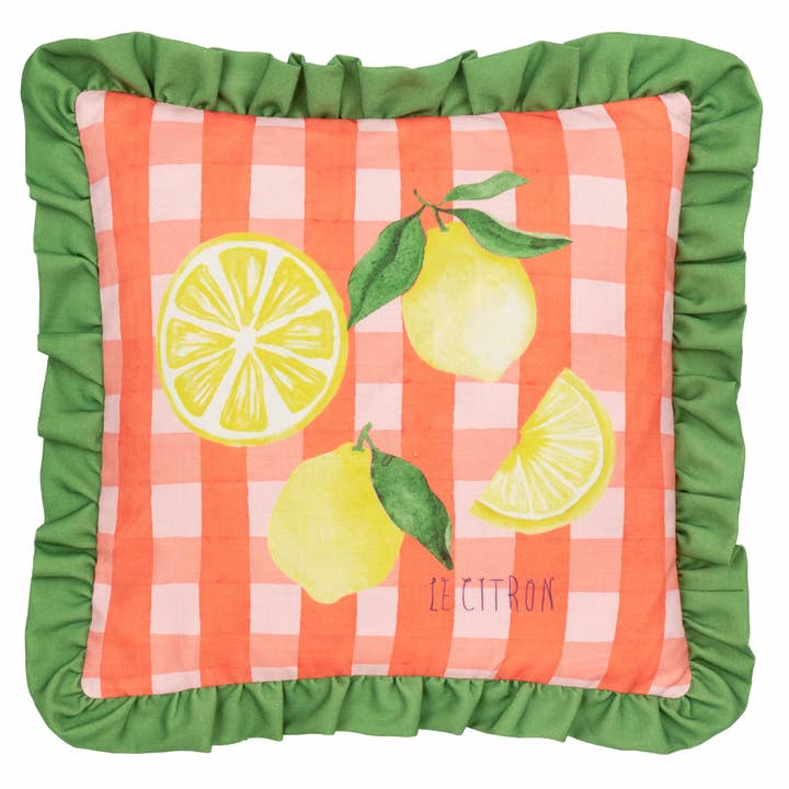 Gingham Citron Printed Ruffle Cushion Multicolour for wholesale on Faire1