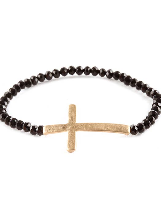 ( E413 ) BRACCIALE ELASTICO CON CROCE IN PIETRA MULTIFACCETTATA per la vendita all'ingrosso da parte di Jewelry Max