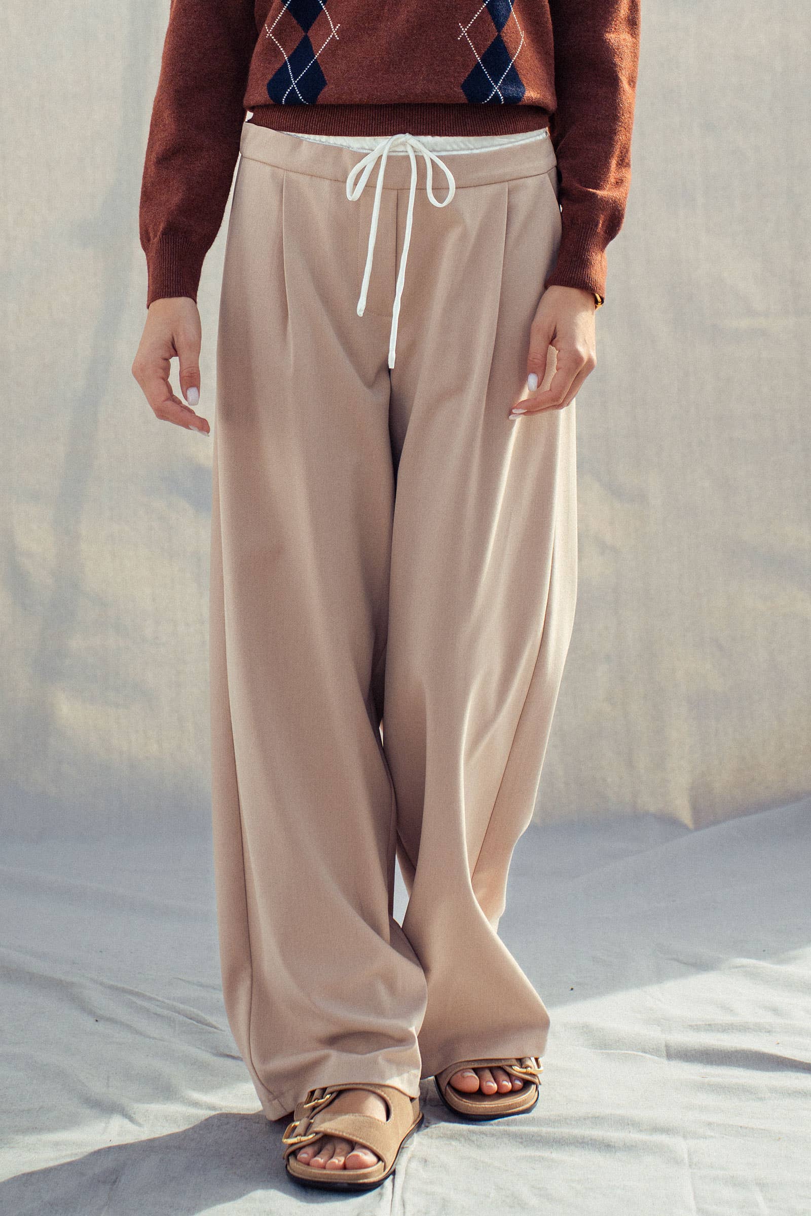 Urban Daizy - Wholesale Pants - Women's - Relaxed Wide-Leg Drawstring Trousers26