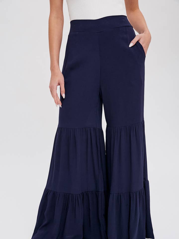 Bluivy - Wholesale Pants - Women's - TIERED RUFFLE HIGH WAISTED WIDE-LEG PANTS