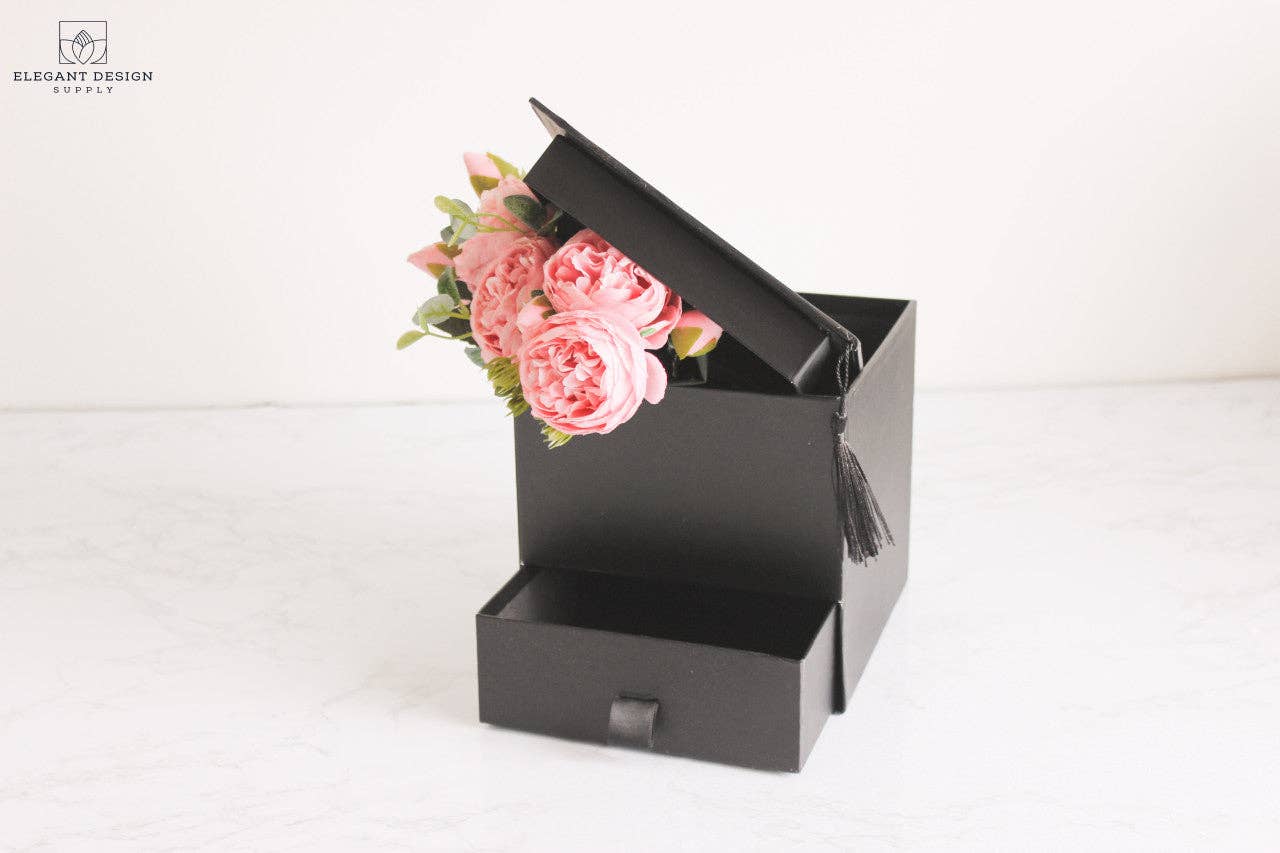 Elegant Design Supply - Vente Coffrets cadeaux - Boîte à fleurs carrée pour chapeau de graduation avec tiroir3
